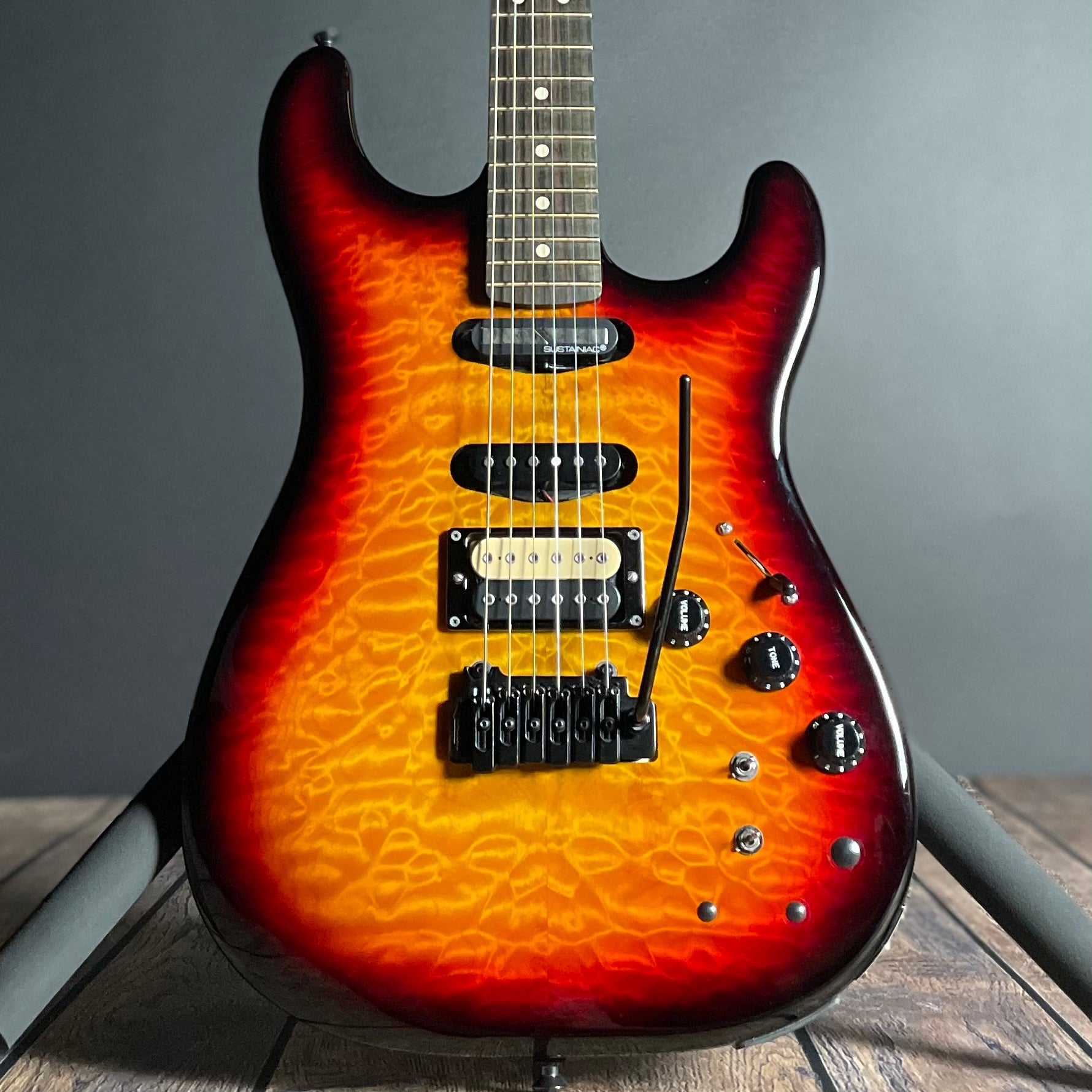 Warmoth Partscaster HSS w/ Sustainiac, Roasted Flame Maple- Quilt Top